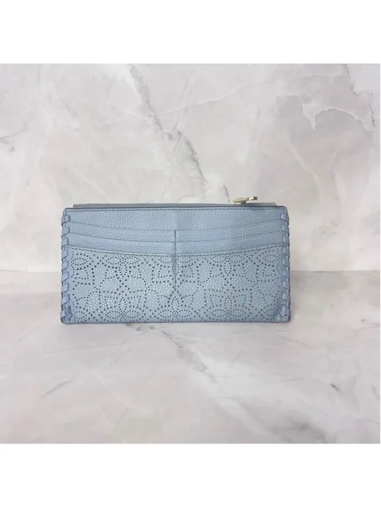 Michael Kors Karson Laser Cut Slim Card Case Wallet Pale Blue - Picture 4 of 7